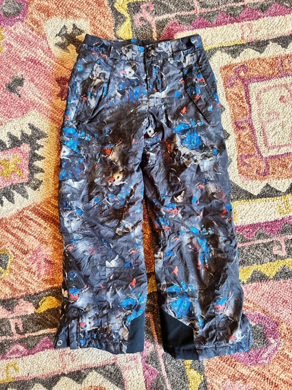 Columbia Titanium Black Snow Pants with Blue and Red Accents
